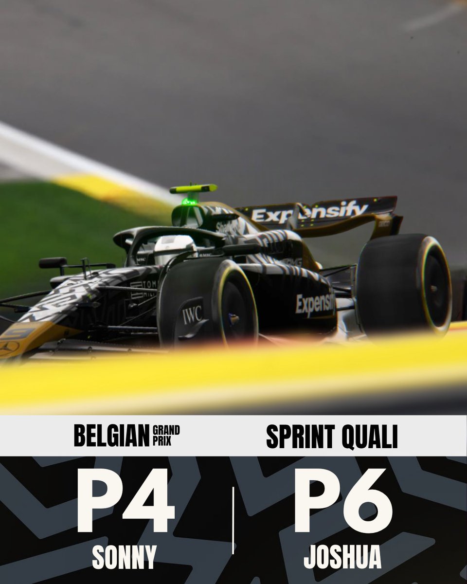 SPRINT QUALI: DONE ✅
Sonny locks in P4, Josh in P6, both ready to fight for every point tomorrow.
Let’s keep the momentum. 🔥

#F1 #BelgianGP #Formula1 #APXgp #F1Movie #F1TheMovie