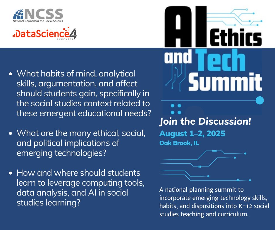 NCSSNetwork's tweet image. ⏳It's almost time!
Don't miss the group discussions, expert panels, and workshopping happening next Friday-Saturday at the AI Ethics and Tech Summit!
➡️ Save your spot: hubs.li/Q03x74l40 #ai #innovationineducation