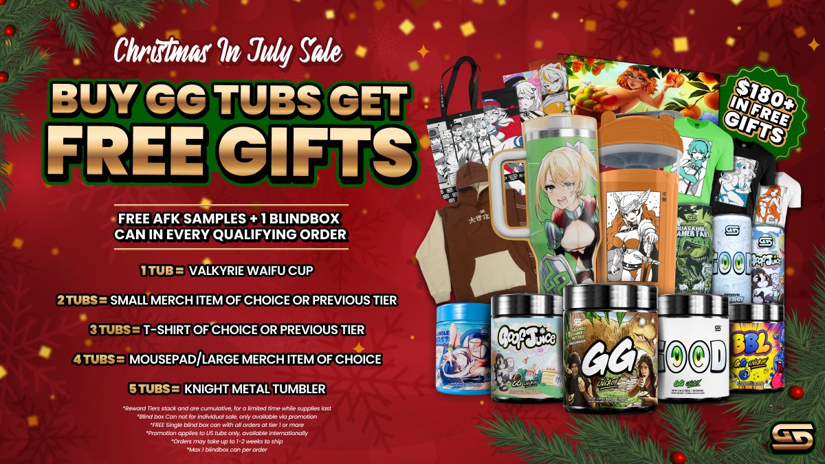 ava_lamp's tweet image. GamerSupps is having their biggest sale of the year with Christmas in July! You can use code STEPPIES to get an additional 10% off your order!