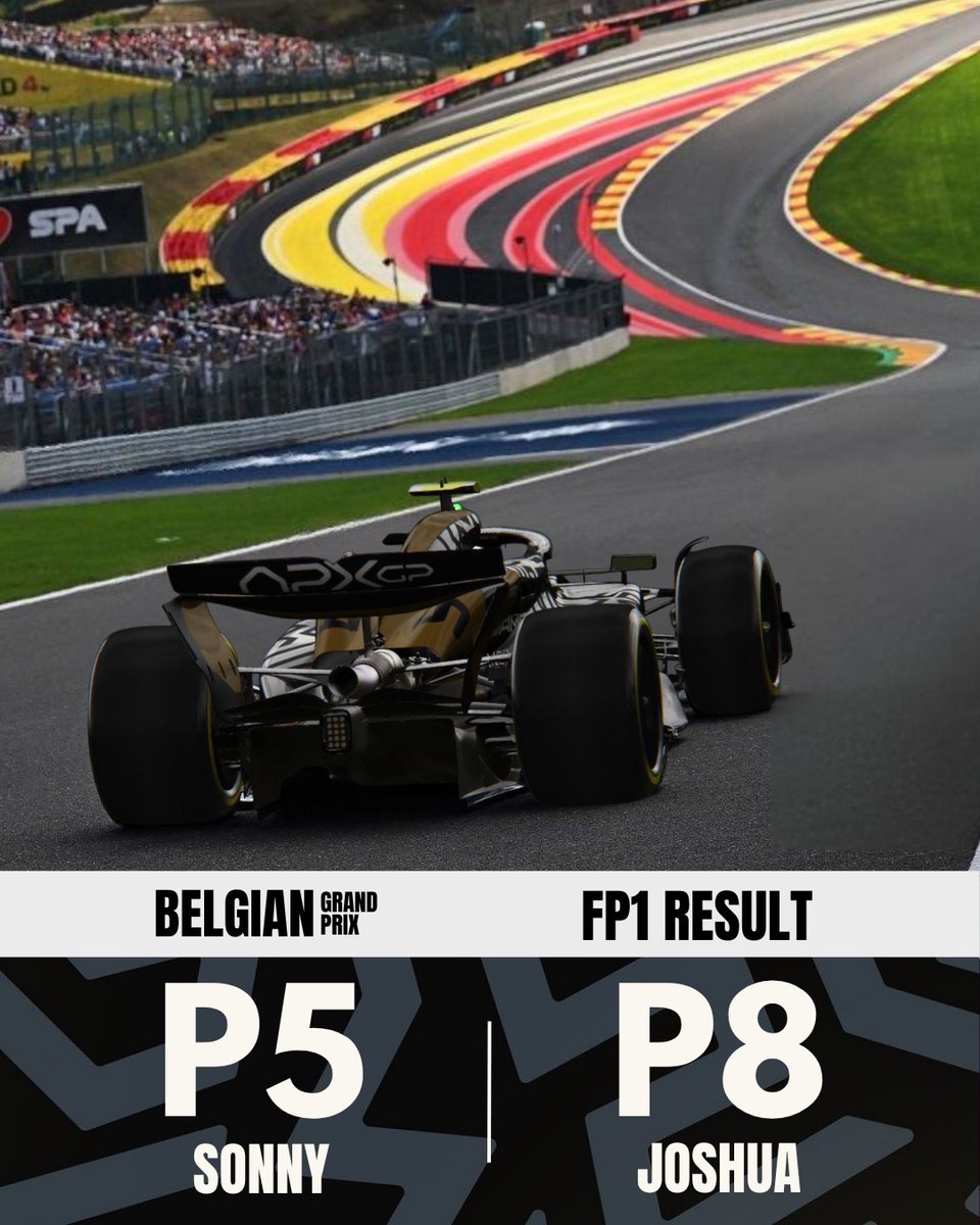 Friday running done and dusted! ✅
Sonny in P5, Joshua in P8 as we wrap up the only practice session of the weekend.
Time to dive into the data and get ready for qualifying. 💪

#F1 #BelgianGP #Formula1 #APXgp #F1Movie #F1TheMovie