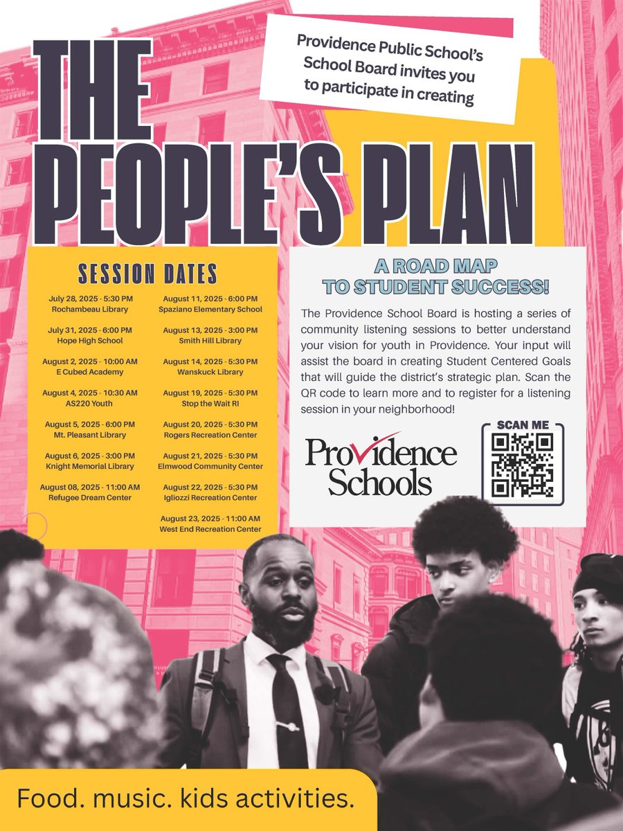 PVDMayor's tweet image. Calling all Providence families, students, educators and neighbors! Beginning next week, the Providence School Board is rolling out a series of Community Listening Sessions. This is your chance to help shape our return to local control and set the goals and guardrails that will…