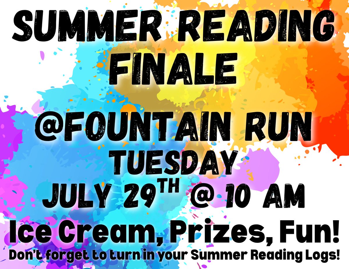 If you missed all of the fun at yesterday's Summer Reading Finale in Tompkinsville, then head on over to Fountain Run this coming Tuesday (July 29th) for the Fountain Run Summer Reading Finale at 10 am!
We will have Ice Cream, Hot Dogs, Prizes... and a Fire Truck!