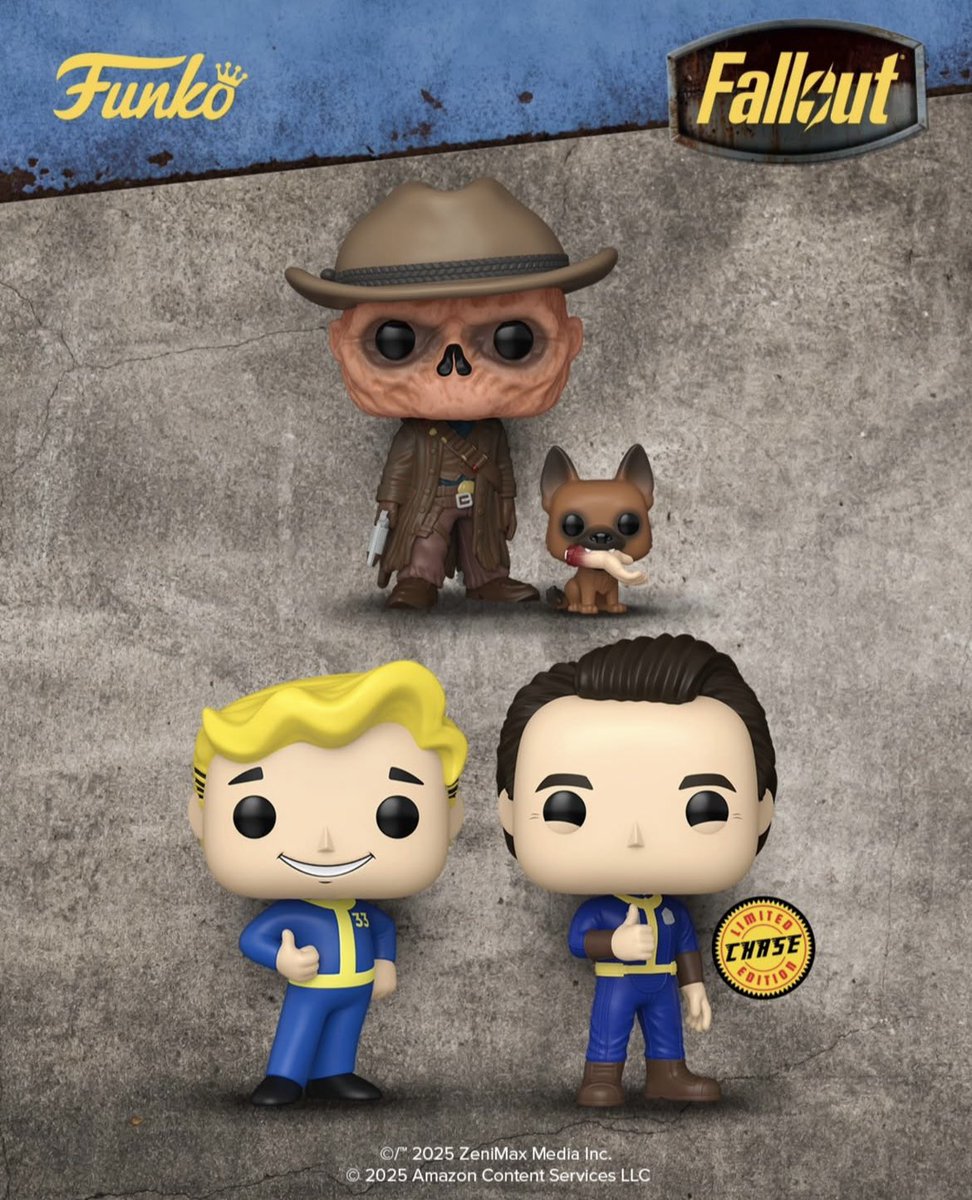 FilmsFallout's tweet image. I need all these new funko pops from the Fallout tv show!