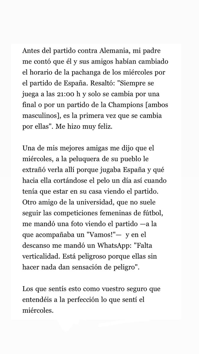 Las historias que me hacen creer que esta Eurocopa es única. Los que sentís el fútbol femenino como vuestro, seguro que entendéis lo que sentí el miércoles. 

En la newsletter de hoy de <a href="/el_pais/">EL PAÍS</a>.