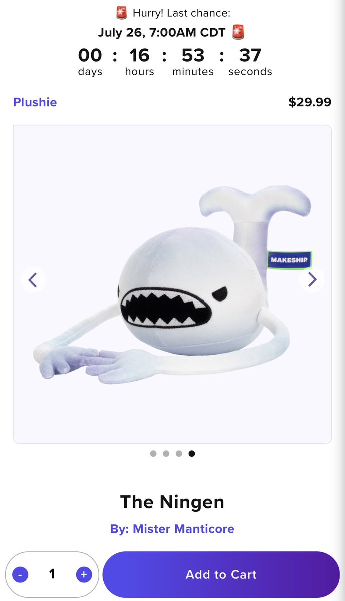 The Monument Mythos creator is currently selling a Ningen plush on Makeship. They need a few more sales to get it made and I figured yall like cryptids so link in the description if you’re interested. Thanks guys