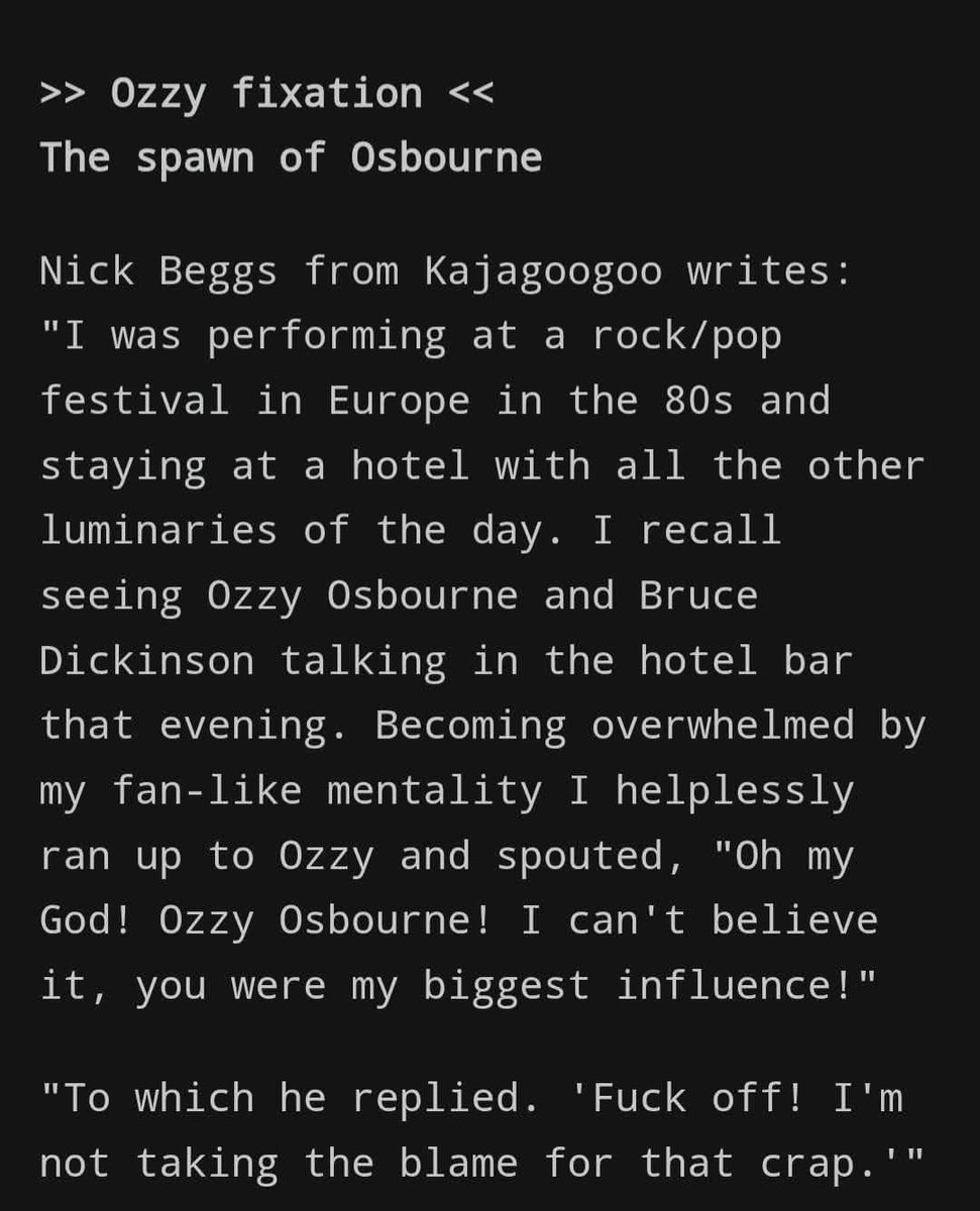 akirathedon's tweet image. My dad and I have been sending each other Ozzy stories all week, he just sent me this gem: