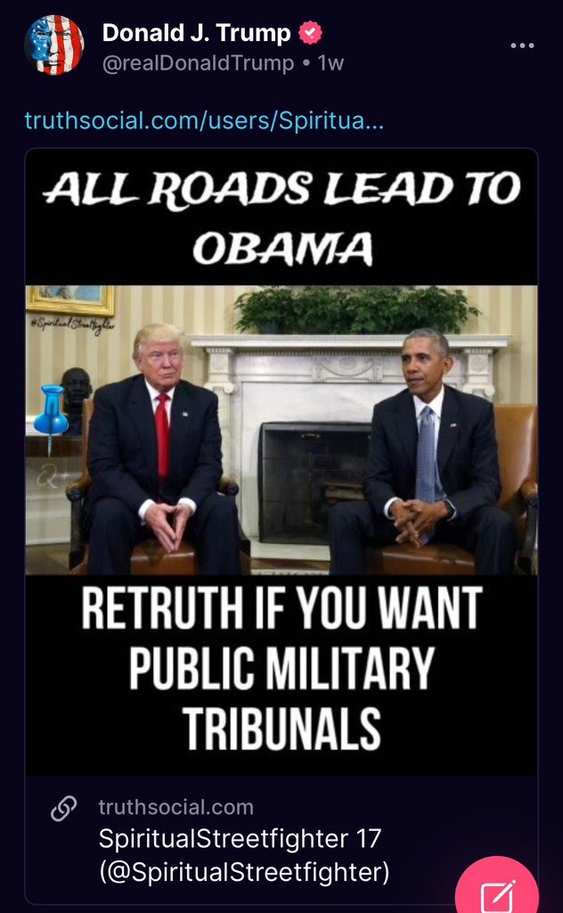 ⚖️The Justice Cometh⚖️ (@jgt58maga) on Twitter photo Those of you that are confused about Trump saying that Obama has immunity over Russiagate
Yes he does
By civilian courts…
Once labeled as a traitor and an enemy combatant by <a href="/POTUS/">President Donald J. Trump</a>, Obama loses all constitutional rights.
Including any presidential immunity.
Think Those of you that are confused about Trump saying that Obama has immunity over Russiagate
Yes he does
By civilian courts…
Once labeled as a traitor and an enemy combatant by <a href="/POTUS/">President Donald J. Trump</a>, Obama loses all constitutional rights.
Including any presidential immunity.
Think