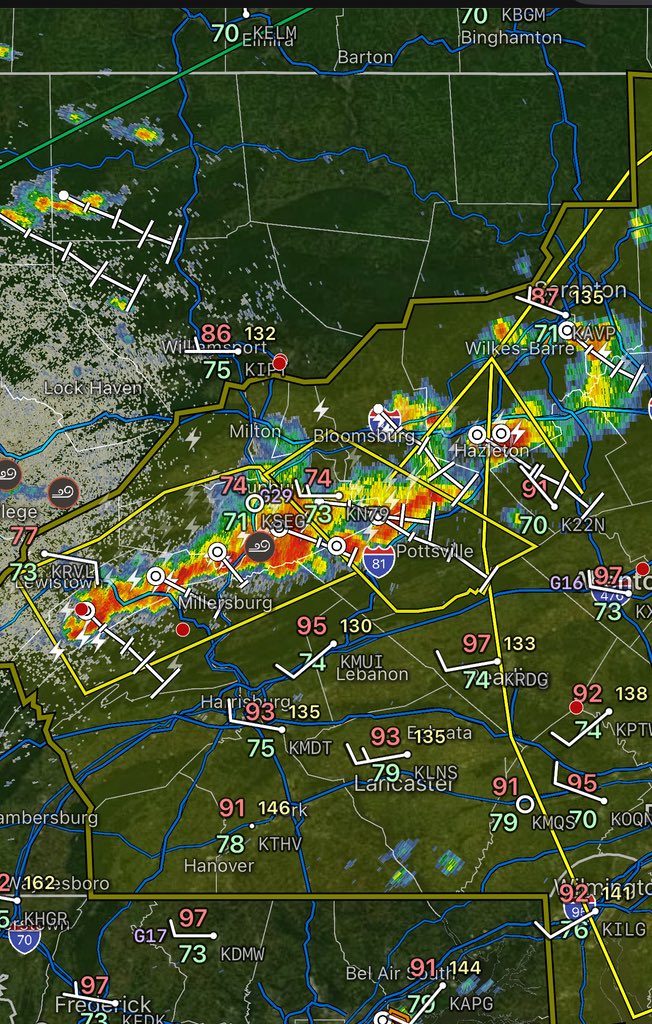 The ongoing severe convection in PA is a good reason to avoid why I call “modelology” (the exclusive reliance on model output alone in forecasting). Models are highly useful tools, but it is always a good idea to look at what is occurring in the real world first to see which
