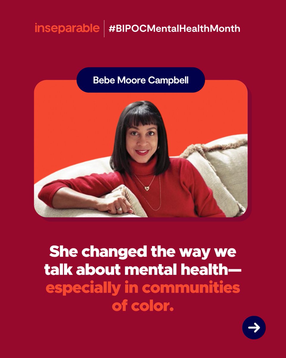 IAmInseparable's tweet image. 🗓️ July is Bebe Moore Campbell National Minority Mental Health Awareness Month!

Bebe Moore Campbell used the power of storytelling to break silence, fight stigma, and demand better mental health care for communities of color.

Get to know the trailblazer who helped spark a…