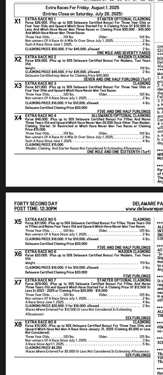 DelParkRacing's tweet image. Taking entries today for day 43 of the 2025 live racing season - Friday Aug 1