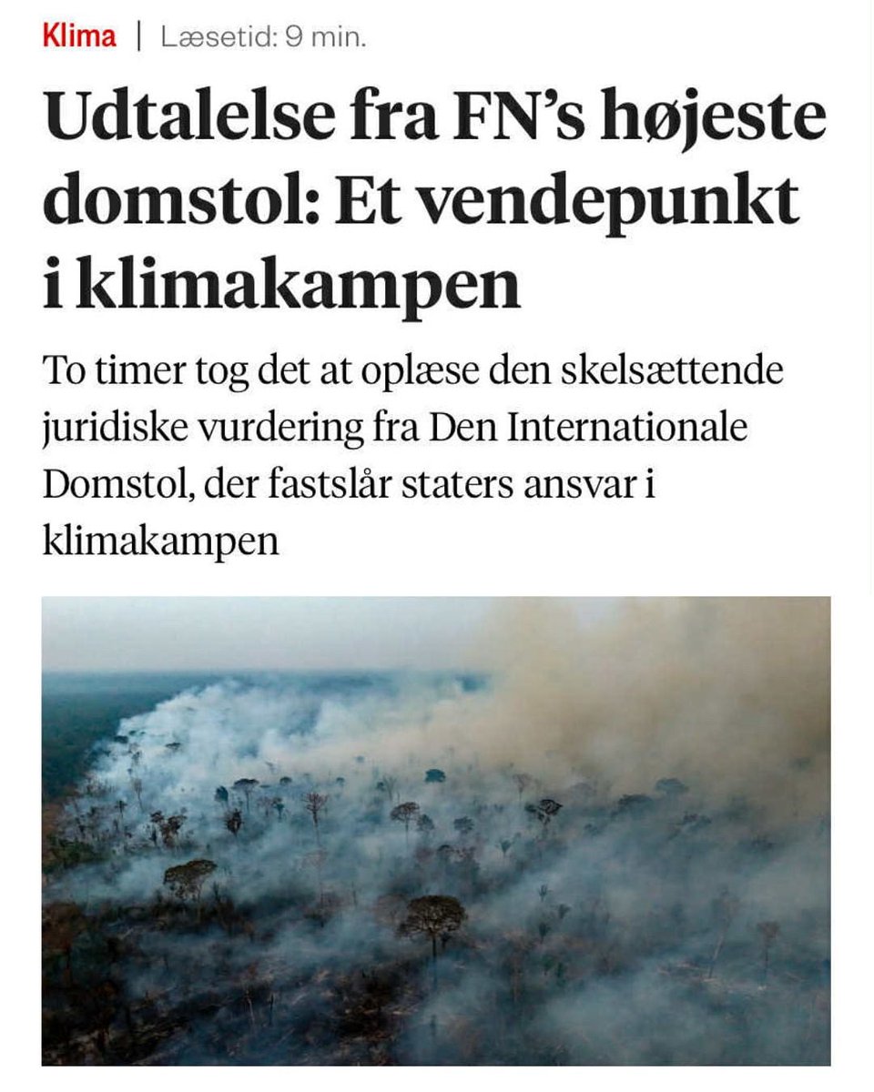 RajeshHolmen's tweet image. Her er det juridiske gennembrud, klimaforkæmpere har ventet på. FN’s øverste domstol har nu slået fast, at verdens lande er juridisk forpligtet til at beskytte klimaet - som en forudsætning for at beskytte menneskerettighederne.

Gode intentioner og frivillige klimamål er ikke…