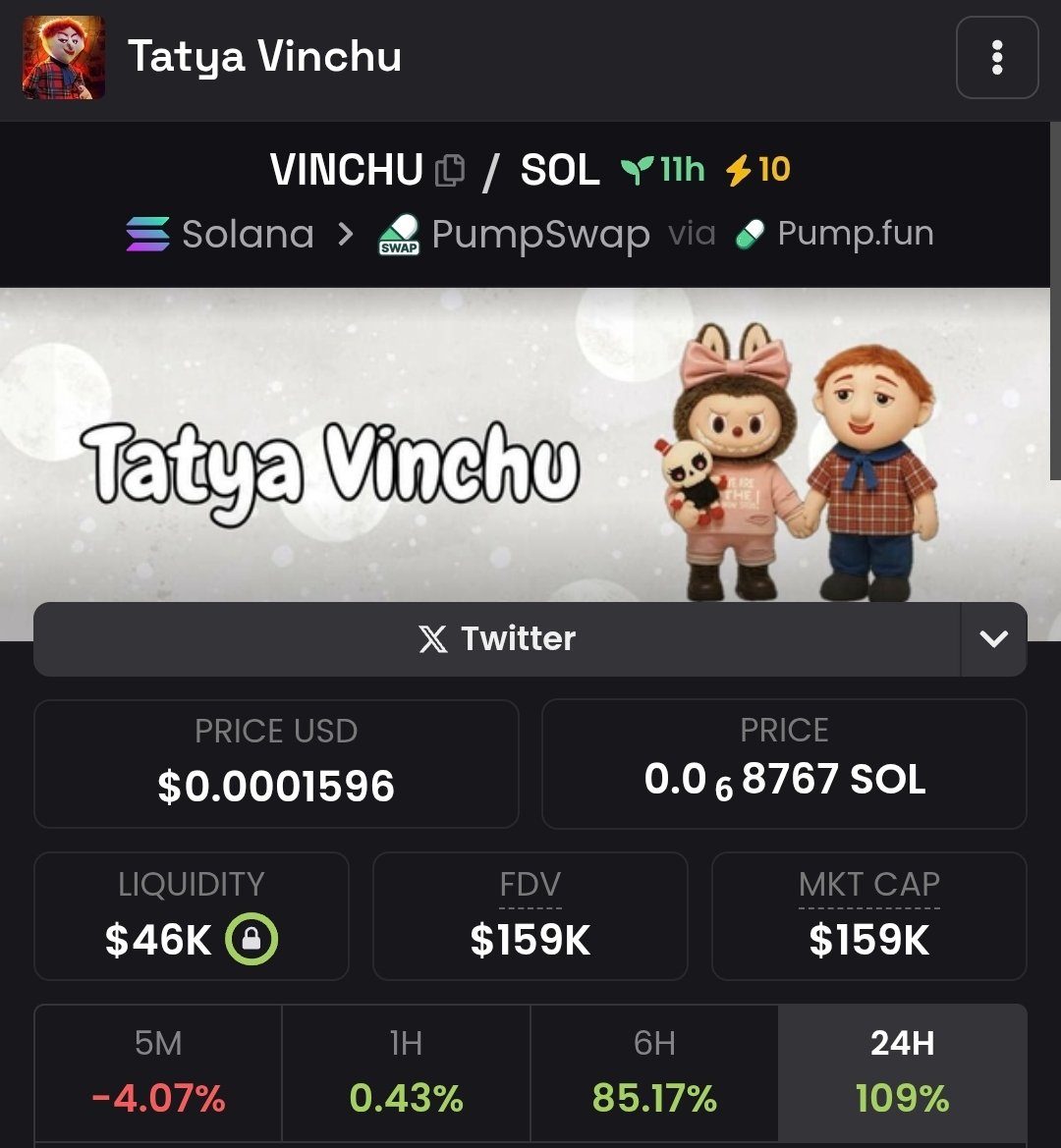DutchAlphaCalls's tweet image. $LABUBU BF $VINCHU
$Labubu : Current Mc 11.6m, ATH 70M
$Vinchu Current Mc 150k
Study the lore on Vinchu and you will see the potential here with #VINCHU
9pBGM2VAmknkma1M1xEN8eZ5p1yWu2C89wn3gn6kpump
