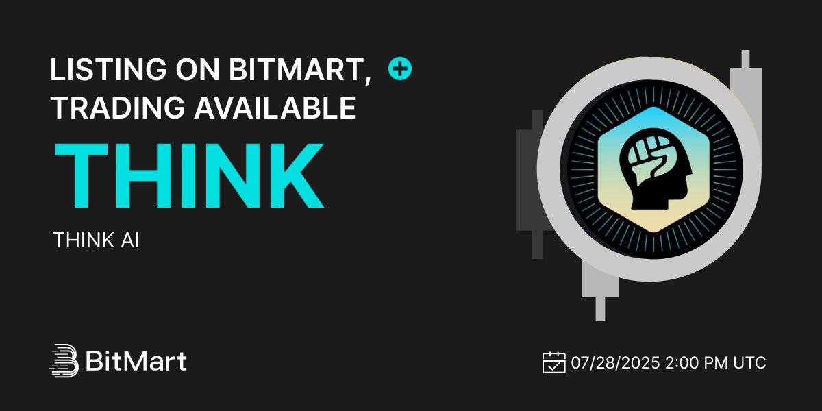 #BitMart is thrilled to announce the listing of THINK AI(THINK) <a href="/thinkagents/">THINK</a>🎉

💰Trading pair: THINK/USDT
💎Deposit: 07/27/2025 2:00 PM UTC
💎Trading: 07/28/2025 2:00 PM UTC

🔥Register Now: bitmart.com/invite/OPS/en-…
🔥Learn more: bitmart.zendesk.com/hc/en-us/artic…

#BitMart #THINK