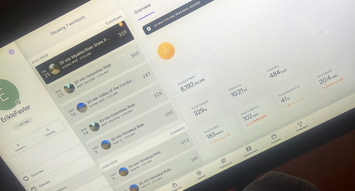 WerikMetaX's tweet image. Just beat my best output on the #Peleton for a 30min ride 😮‍💨😎💪

Who wants to race?