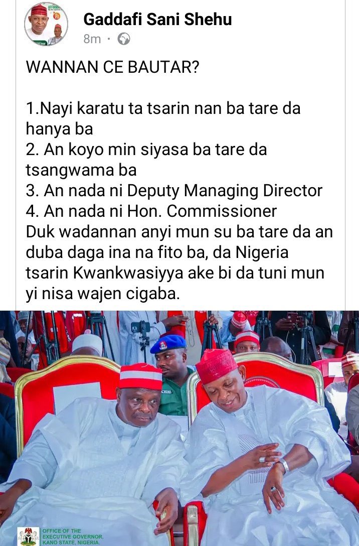 sulaiman_muhmd's tweet image. Please tell me or your so called freedom fighters like Dan bello and sowore or any person thinking kwankwasiyya group are not on the right path, is there any other person or group of people doing such?
#kwankwasiyyaAmana ✊🏼✌🏼