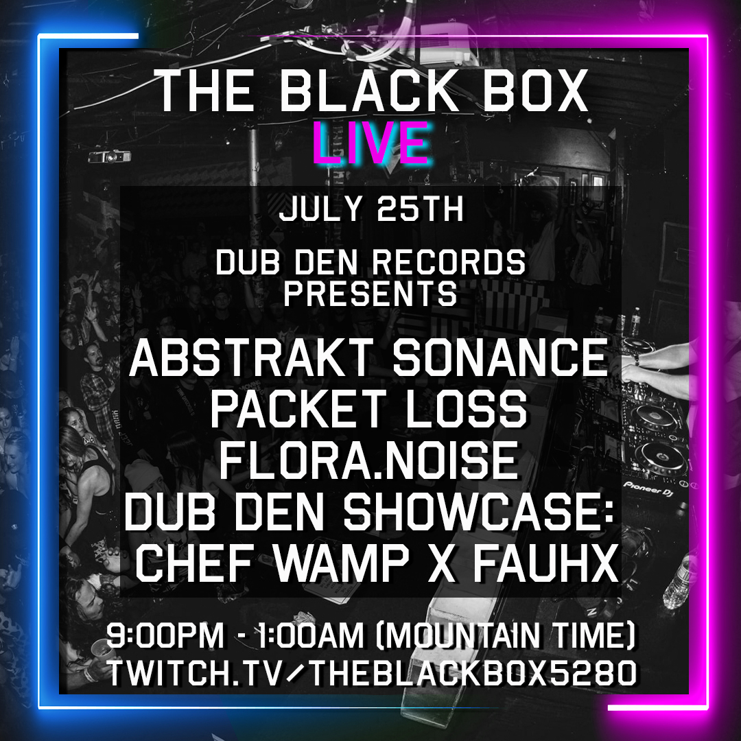 TheBlackBox5280's tweet image. We are LIVE!
@dubdenrecords Showcase:
@AbstraktSonance
Packet Loss
Flora.Noise
Dub Den Showcase
twitch.tv/theblackbox5280