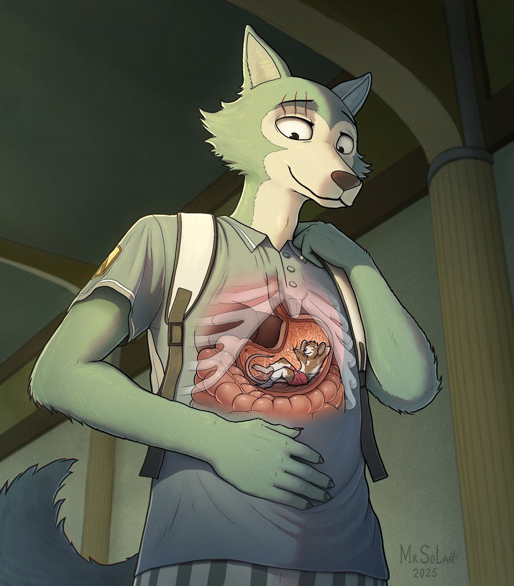 Legoshis lunchtime snack.

New art for: acidentertainment (furaffinity.net/user/acidenter…)

#vore #beastars #furry #Legoshi