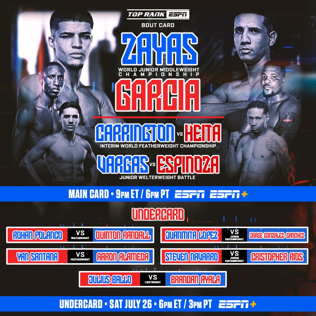 𝐖𝐄𝐋𝐂𝐎𝐌𝐄 𝐓𝐎 𝐅𝐈𝐆𝐇𝐓 𝐃𝐀𝐘 🏆

#ZayasGarcia goes down tonight at 9PM ET on @ESPN.
