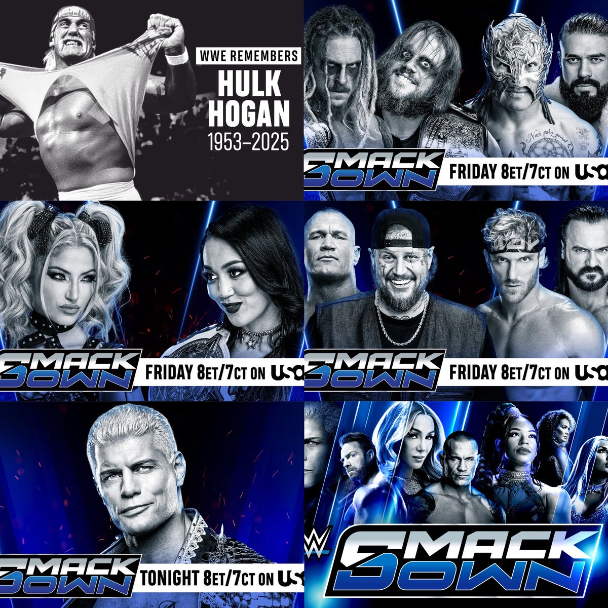 SmackWrestling's tweet image. Cartelera #SmackDown – 25 de julio 2025
🕊️ Homenaje a Hulk Hogan
🏆 The Wyatt Sicks (c) vs. Andrade & Rey Fénix
🔵 Alexa Bliss vs. Roxanne Perez
🎙️ Randy Orton, Jelly Roll, Drew McIntyre y Logan Paul presentes
🎙️ Cody Rhodes hablará sobre su Street Fight en #SummerSlam
