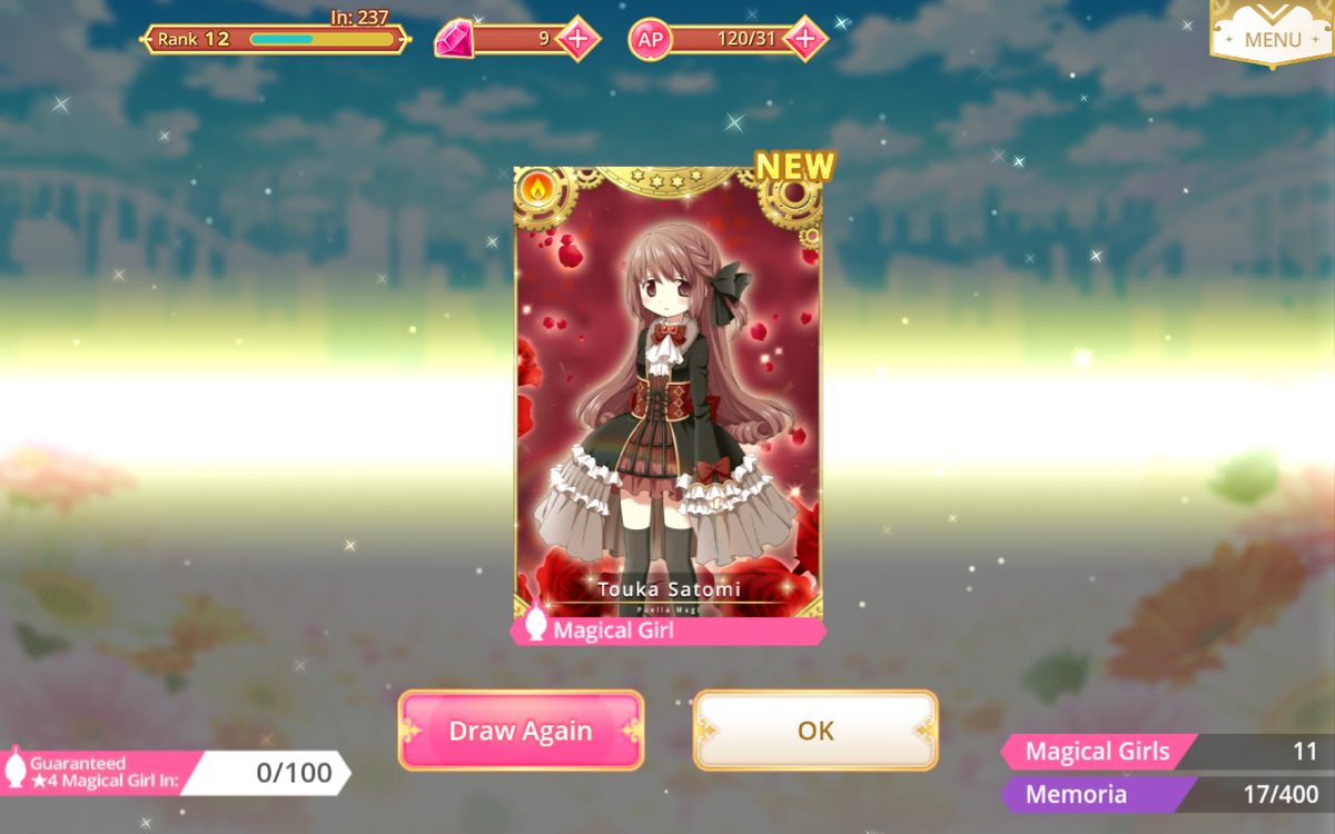 ToukaSatomii's tweet image. I found a very old screenshot of me getting Touka on my final bit of gems in Magia Record when she came out in EN, the irony that the same would happen in exedra is insane.... #DailyTouka