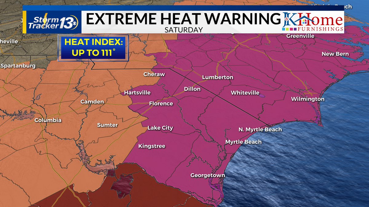 Temperatures today are in the 90s with heat index values over 100. It will be hotter tomorrow with inland temperatures near 100, and heat index values over 110. The Extreme Heat Warning for tomorrow will probably be repeated for Sunday as well.