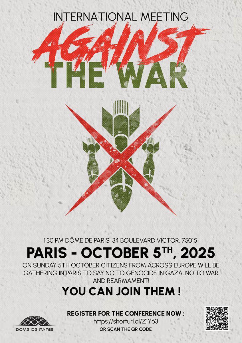 JohnWRees's tweet image. We need to reignite an organised international anti war movement. This conference is a start. It’s organised by anti war MPs and supported by @STWuk . There are already 1,600 registered. Use the QR code to book your place…billetweb.fr/meeting-intern…