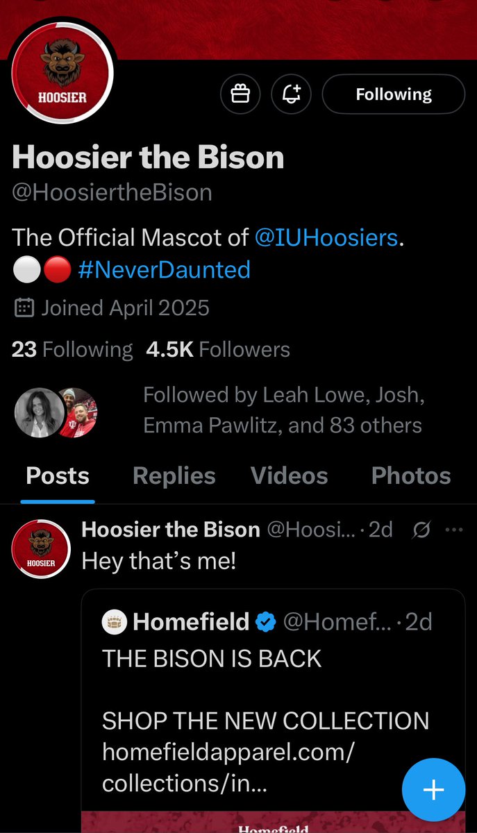 UpstairsPub_IU's tweet image. Now following ...
Hi friend (@HoosiertheBison)
The Pub 🤝 Hoosier