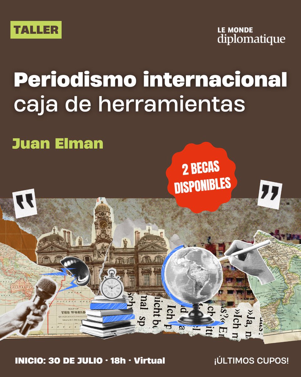 ElDiploConoSur's tweet image. 🎁 ¡SORTEO ABIERTO! 🎁

Sorteamos 2 CUPOS para el taller:
📰 &quot;Periodismo internacional. Caja de herramientas&quot;
👨‍🏫 Con @juan_elman 

🌎Se compondrá de 6 encuentros virtuales con grandes invitados para profesionalizar tu mirada sobre el periodismo internacional
⭐ Inicio: miércoles…
