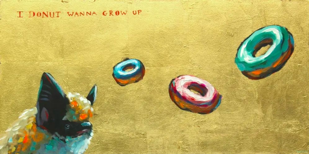 msabine900's tweet image. #BatsInArt #PreciousBats #Contemporary #American #WillEskridge
Will Eskridge
I DONUT WANNA GROW UP
Acrylic on canvas
