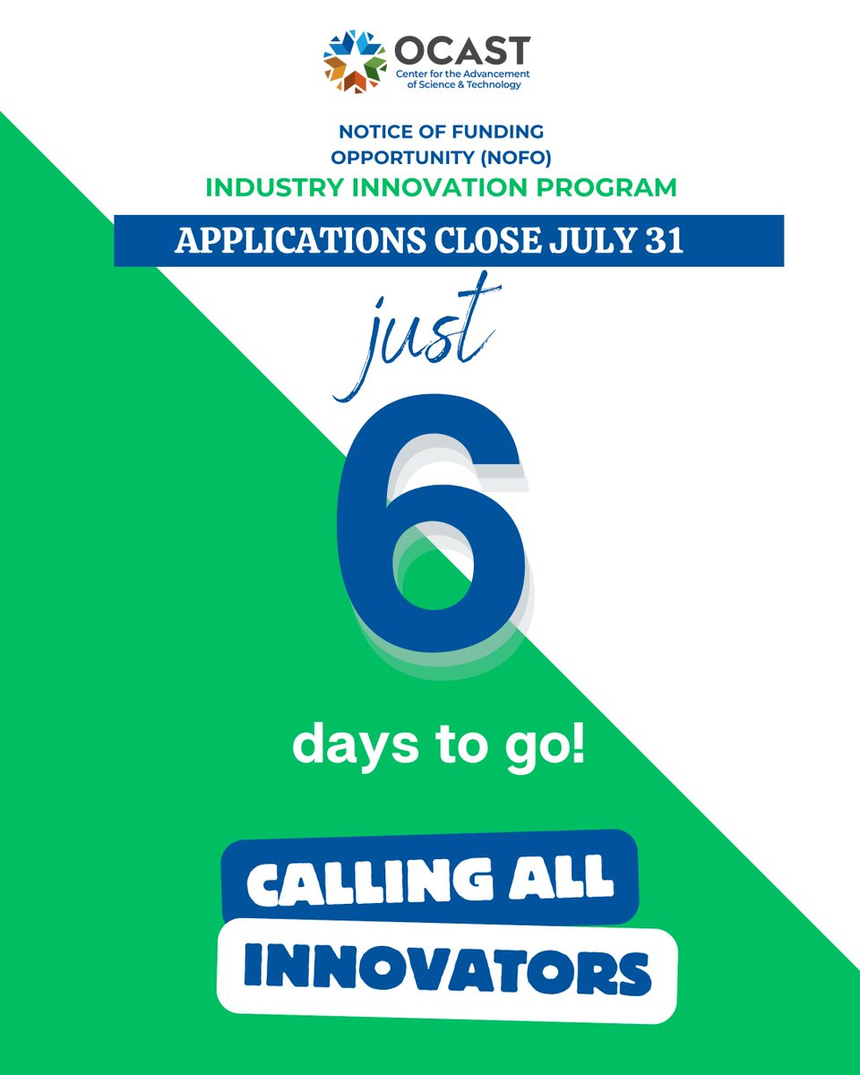 🚨 Oklahoma Innovators: 6 DAYS LEFT!
The countdown is on! There are just 6 days left to apply for funding through OCAST’s Industry Innovation Program.

Application Deadline: July 31
🔗 Learn more &amp; apply: loom.ly/R_keLBM