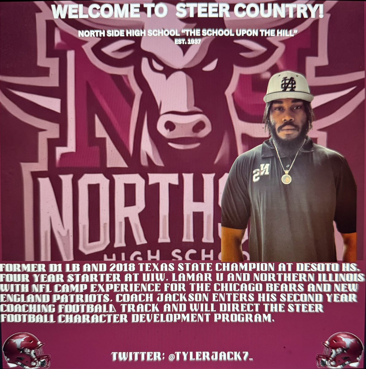 Northside Football would like to introduce our new Outside Linebackers Coach, Coach Jackson ( <a href="/TylerJack7_/">TJ™️</a> )‼️ Welcome to Steer Country‼️