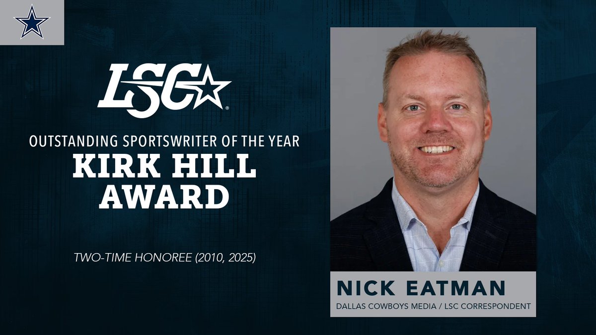 LoneStarConf's tweet image. Nick Eatman is the Lone Star Conference&apos;s 2025 𝒦𝒾𝓇𝓀 𝐻𝒾𝓁𝓁 𝒜𝓌𝒶𝓇𝒹 winner as most outstanding sportswriter. 🖊️🌟

🔗 bit.ly/3IFesg3