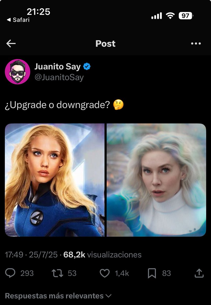 eyesbagg's tweet image. colega la gente se pasa de babuina, nadie de aquí se refiere a un upgrade a nivel personaje o guión. pues es la mejor Sue Storm que he visto en mi vida en pelis o cómics.