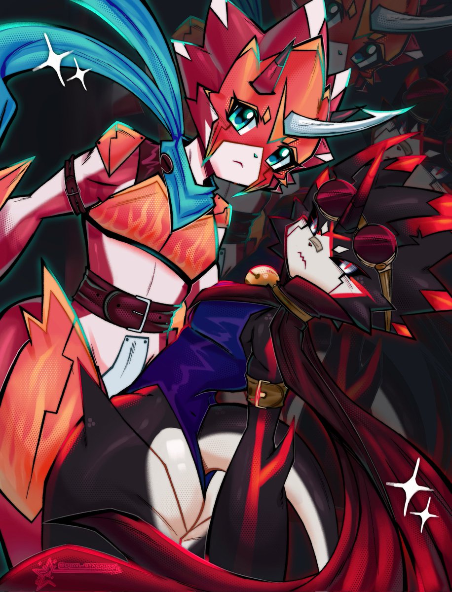 Look at this beautiful piece of art made by <a href="/L4dy__Stardust/">🩸;;𝙍𝙤𝙭𝙭𝙭. Open commissions!</a> ! They look so handsome! Thank you so much! 💜

#Digimon #ocart #OC