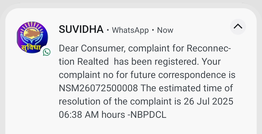 JawedGpj's tweet photo. @SEVA_NBPDCL Dear Sir, my consumer number is 400101544. 
I had recharged Rs 1000 on 19/07/2025. Currently, I have Rs 695.49 in my account. Still my connection is disconnected even there is a line in the meter. Please get my connection started🙏 https://t.co/eeLbZY9Waa