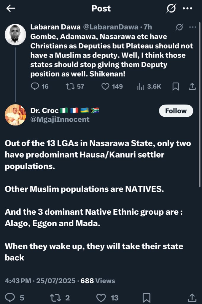 Labaran Dawa (@labarandawa) on Twitter photo Abdullahi Adamu - AFO, Ali Akwe Doma -ALAGO, Almakura - GWANDARA but bcs they’re muslims, this idiot/christian extremist <a href="/MgajiInnocent/">Dr. Croc🇳🇬🇫🇷🇷🇼🇿🇦</a> is like “we’ll take our state back”. My question is; You and who, and from who are taking your state back?
I have to contend with idiots daily Abdullahi Adamu - AFO, Ali Akwe Doma -ALAGO, Almakura - GWANDARA but bcs they’re muslims, this idiot/christian extremist <a href="/MgajiInnocent/">Dr. Croc🇳🇬🇫🇷🇷🇼🇿🇦</a> is like “we’ll take our state back”. My question is; You and who, and from who are taking your state back?
I have to contend with idiots daily