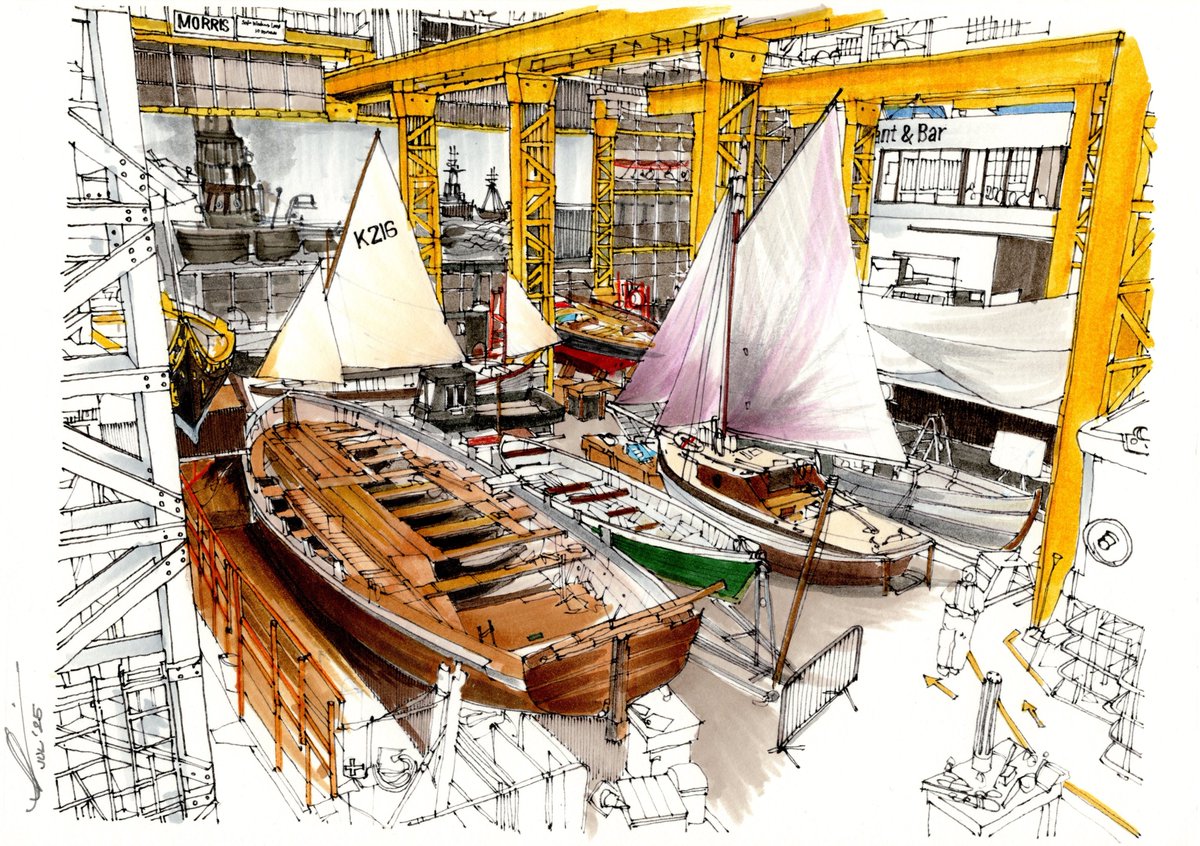 Really delighted to be doing the <a href="/SSAFA/">SSAFA</a> 2026 calendar once more and so here is a peek at one of the images Boathouse 4 <a href="/PHDockyard/">Portsmouth Historic Dockyard</a> - I hope you enjoy! #drawingoftheday