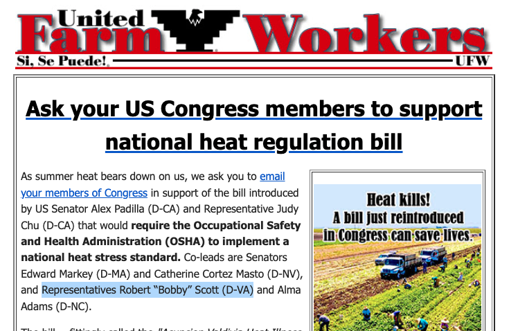 oconnor_reports's tweet image. .@UFWupdates is rallying support for a heat regulation bill that @BobbyScott announced earlier this month