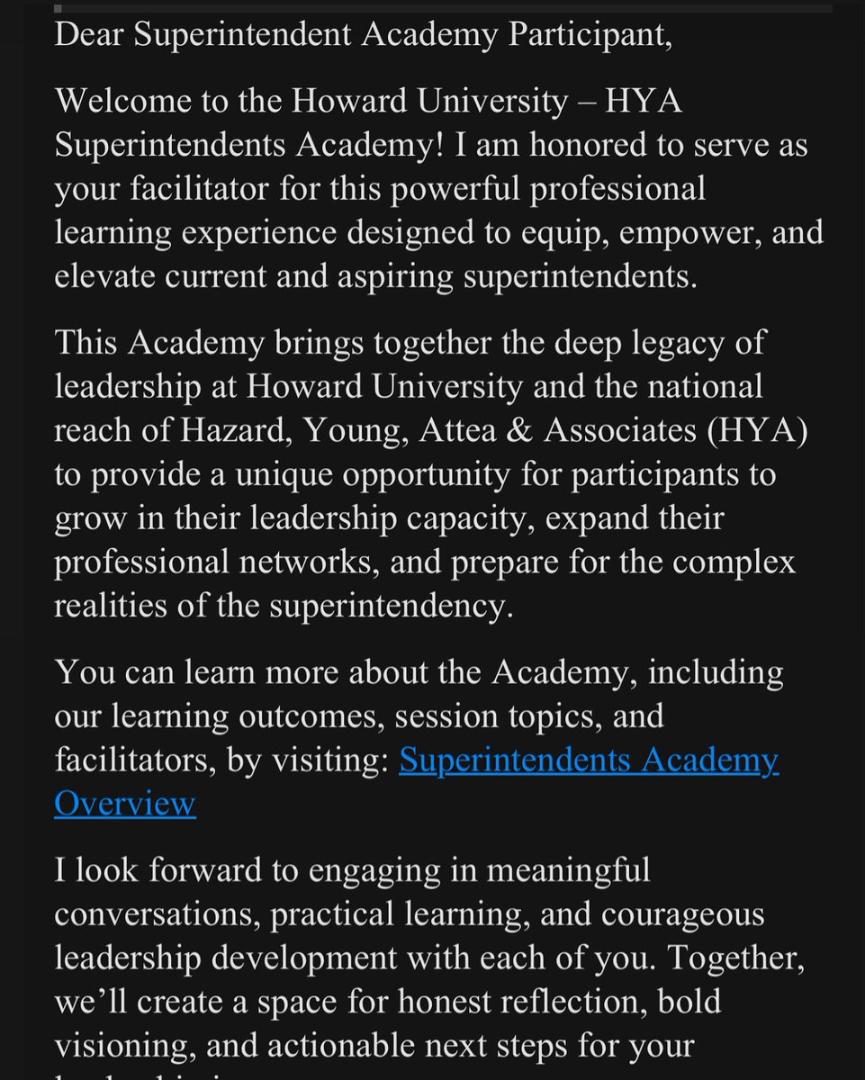 Sedrick Smith, Ph.D. (@dr_smith_1983) on Twitter photo This fall I’ll be participating in the HYA Superintendents Academy at <a href="/HowardU/">Howard University</a>! I am excited to learn more about district leadership and develop my skills so that when the time comes, I’ll be ready to lead a school district! Thx to <a href="/AshleyEsposito_/">Ashley (Ash) Esposito 🐝</a> for your kind recommendation! This fall I’ll be participating in the HYA Superintendents Academy at <a href="/HowardU/">Howard University</a>! I am excited to learn more about district leadership and develop my skills so that when the time comes, I’ll be ready to lead a school district! Thx to <a href="/AshleyEsposito_/">Ashley (Ash) Esposito 🐝</a> for your kind recommendation!