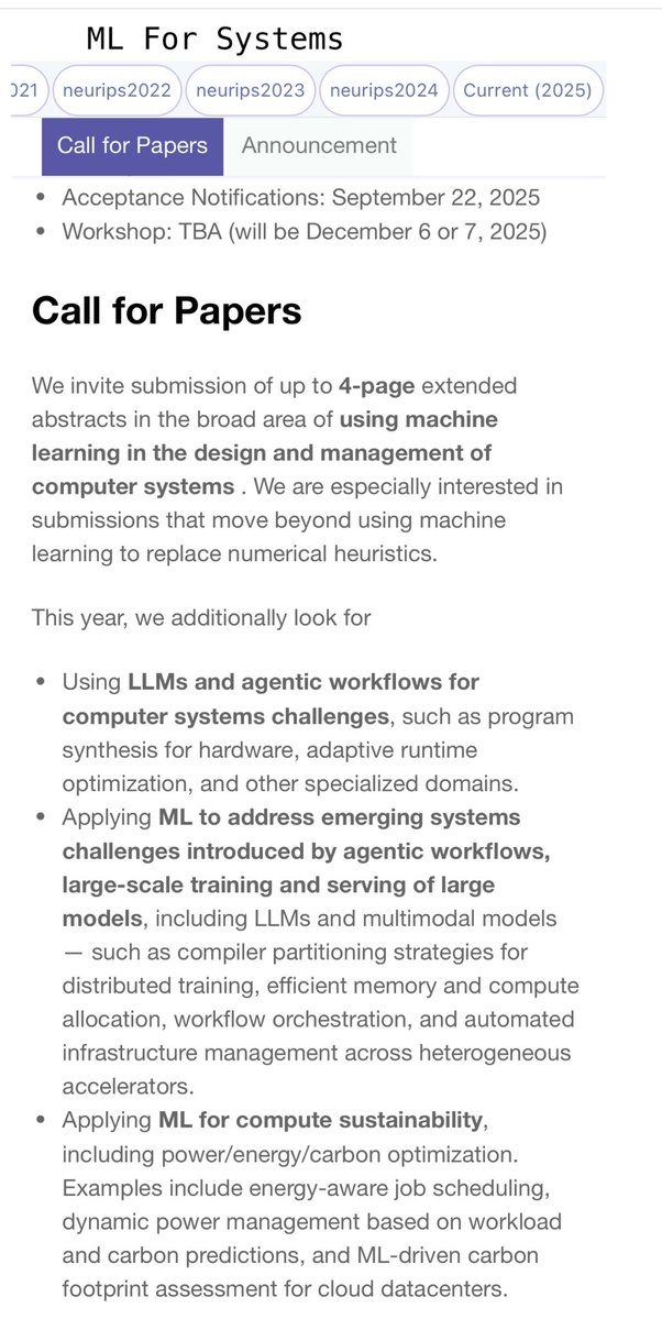 MimeeXu's tweet image. Exciting news! 📣 The call for papers for ML for Systems @NeurIPSConf is now open.

Submission deadline: Aug 22 AoE

Help spread the word!
P.S. Agents and LLM systems are systems, too!

mlforsystems.org/call_for_paper…
#MLforSystems #MachineLearning #LLMs #Agents #CodeModels #neurips2025