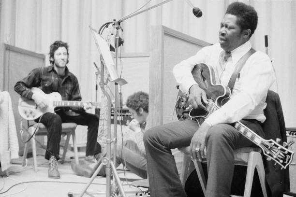 bluezharp's tweet image. Peter Green in a London recording studio with American blues singer and guitarist B.B. King.
Photo by Estate Of Keith Morris