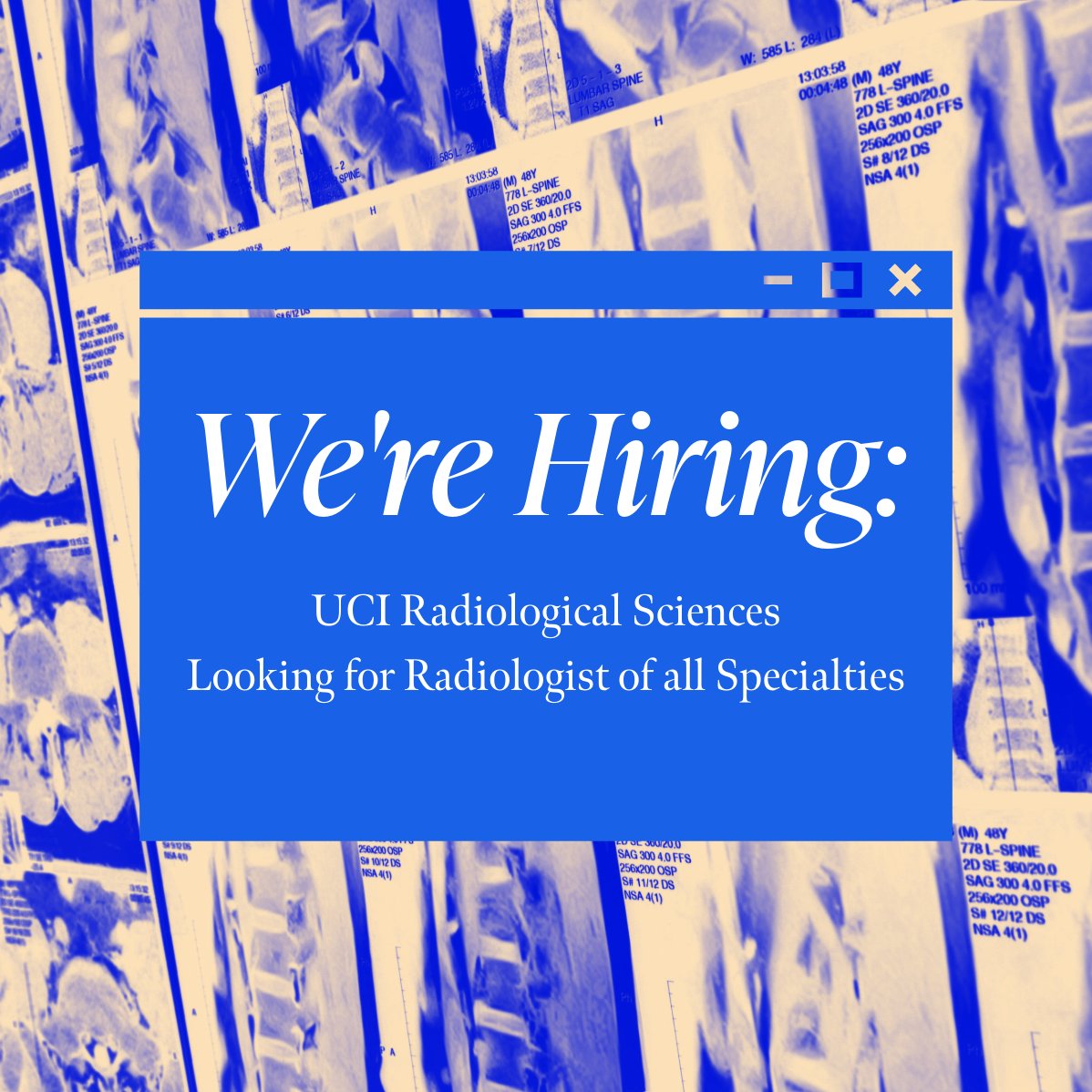 The #UCI Department of Radiological Sciences is looking to add qualified #radiologist to our clinical faculty teams. Follow the link below to see if any of our exciting opportunities are a good fit for you:

ow.ly/87Kh50WvveK

#Recruitment #Opportunity #Radiology