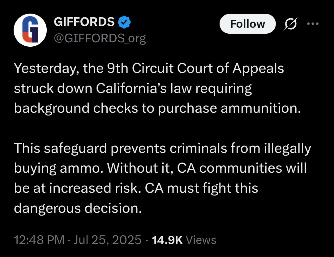 Grunt0313's tweet image. How come the rest of the nation doesn't have this problem?
And it doesn't seem like California criminals have been having any trouble obtained ammo with this law in effect so.....