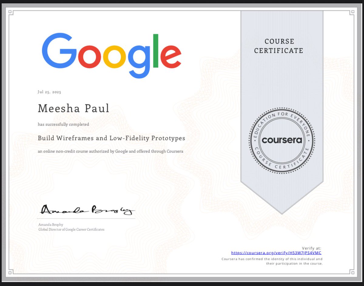 PaulMeesha's tweet image. Just sharing the cert 📜
Course 3 done ✅
#UXDesign #GoogleUX #Figma #Certificate