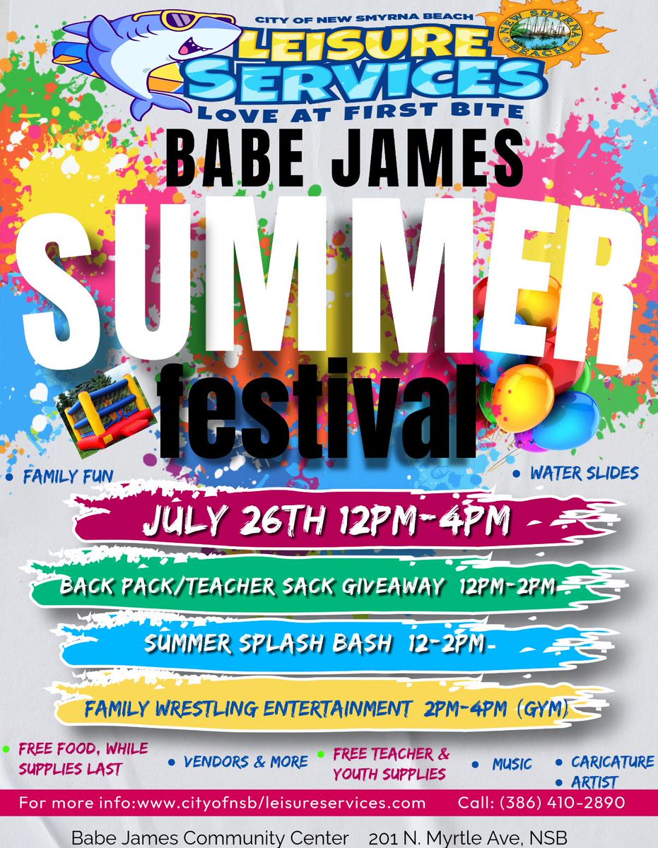 CityofNSB's tweet photo. 🎒 With next school year just around the corner, be sure not to miss our Summer Festival. Students 13 &amp; under lining up for the Backpack Giveaway must be accompanied by a parent or legal guardian. Visit https://t.co/JdEZys3UCu for the latest local recreation and event updates. https://t.co/UPGhsC0jw3