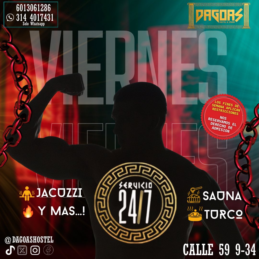 VIERNES DE CADENAS SUELTAS EN DAGOAS 🔗
Se desata la noche, se activa el deseo…
Y el placer no tiene horario 😈
✨ Servicio 24/7, el placer NO TIENE HORARIO.

¿Pases de cortesías? ⁣⁣⁣
⁣⁣⁣⁣
✅DEBES SEGUIRNOS  y dar 💙+ 🔁 (retweet) a este tweet y TODOS nuestros posts