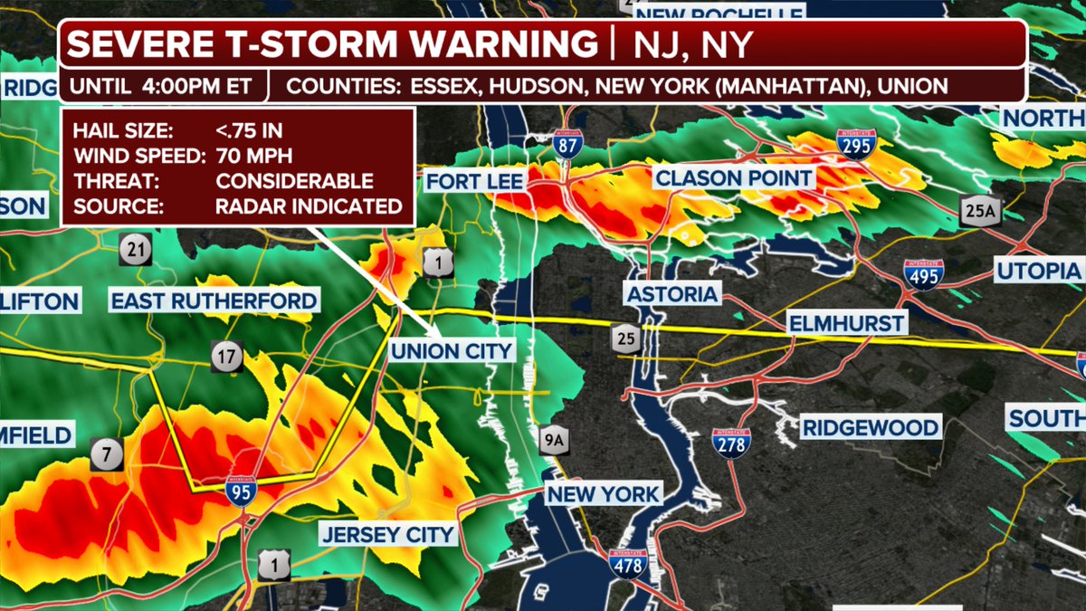 Matching the camera to the radar of the storm currently scraping the northern tip of Manhattan #NYC #Storm