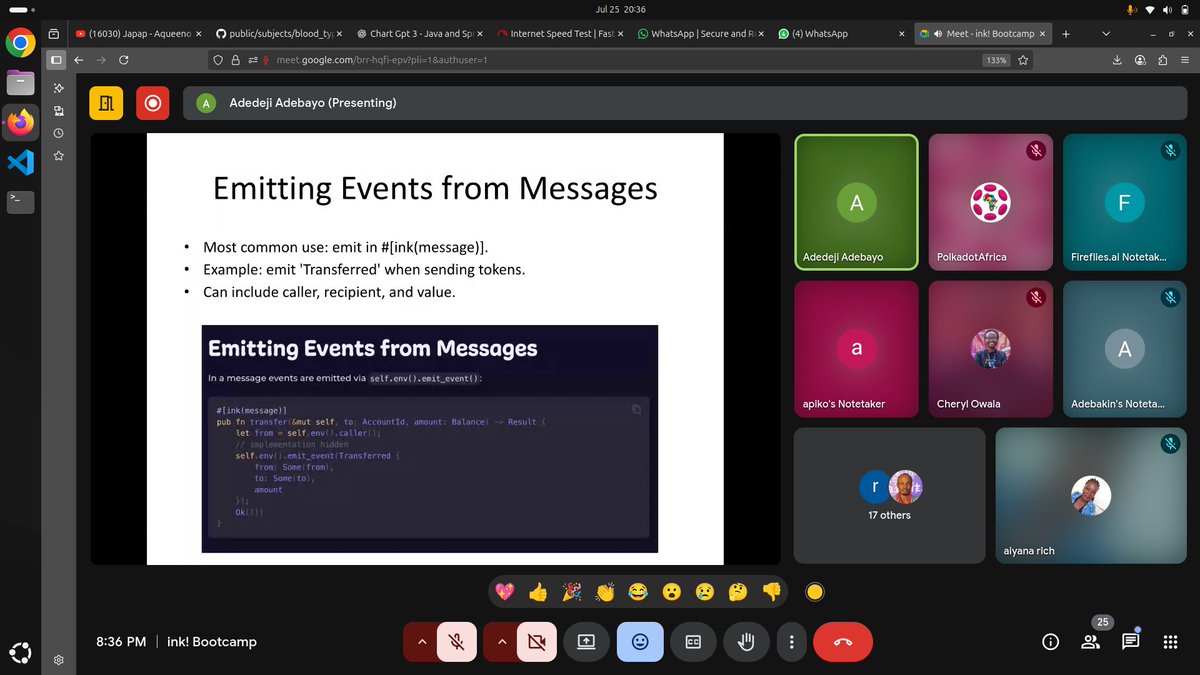 Fresh out of a mind-blowing session on session on #InkLang events! ⚡️
🔥 Emitting events like a pro
🧠 Why they matter
🎯 Magic of topics in smart contracts
Big thanks to <a href="/OlahFemi/">Olah</a> &amp; @adebayo 🙌
#Polkadot #PolkadotKisumu #Web3WayAfrica #Web3 #PolkadotAfrica