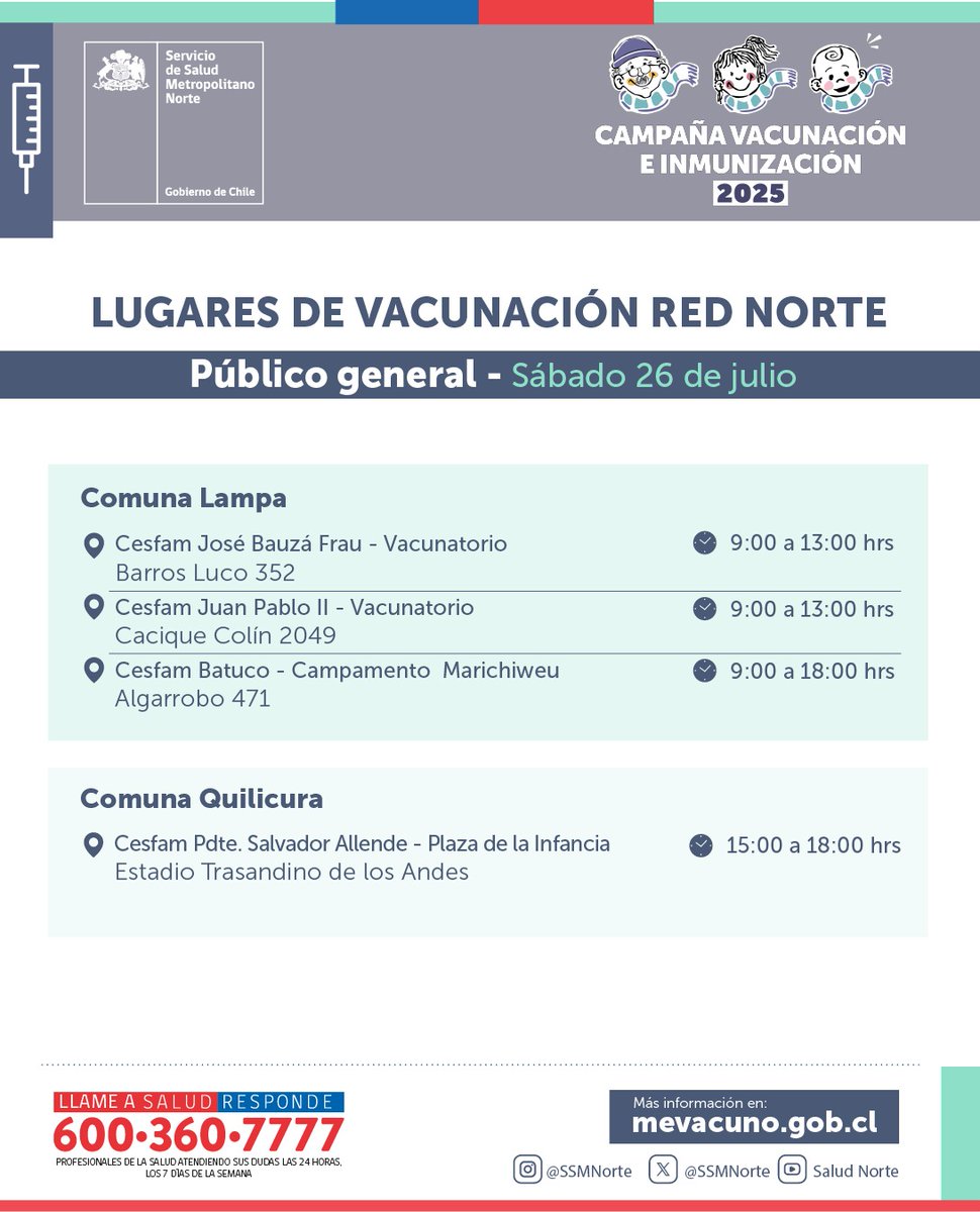 💉 ¡Este sábado 26 de julio te esperamos!

La vacuna contra la influenza ya está disponible para toda la población general.
¿Aún no te has vacunado? ¡Es el momento de protegerte! 🏥

🔹 Revisa los puntos de vacunación disponibles en nuestra red y acércate al más cercano.