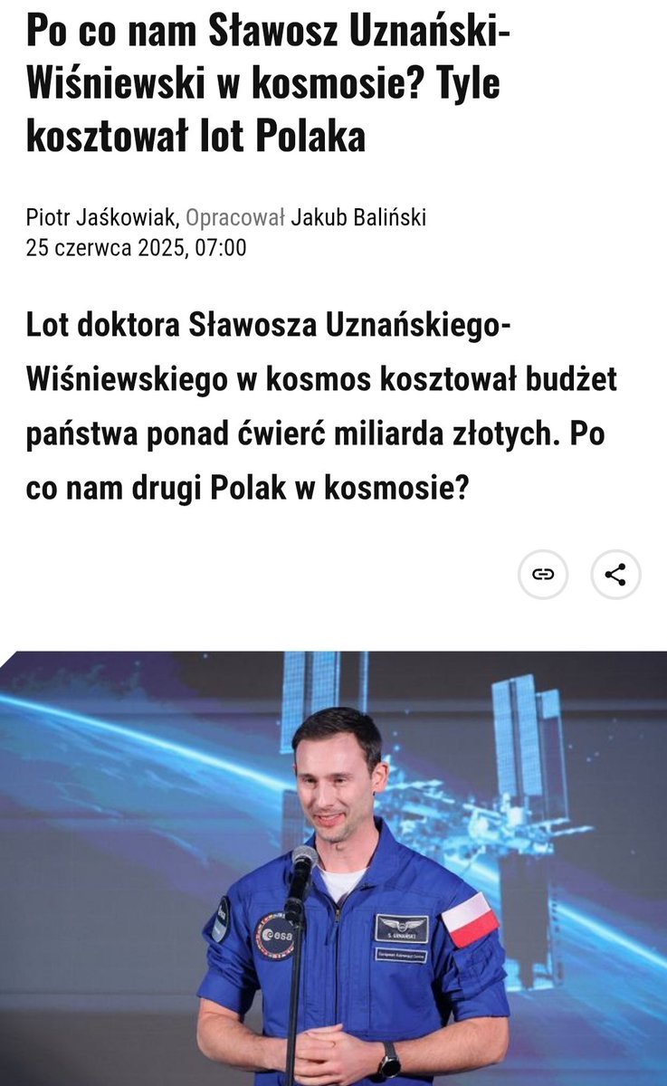 AbramczykPawel's tweet image. Polska wydała 65 MILIONÓW € na lot w kosmos Uznańskiego,który po wylądowaniu na Ziemi niezwłocznie udał się na badania do 🇩🇪. Co konkretnie zyskała na tym 🇵🇱🤔?